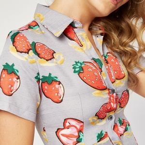 Strawberry Print Shirt Dress